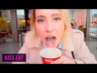 russian slut sucks dick in the toilet and drinks coffee with cum